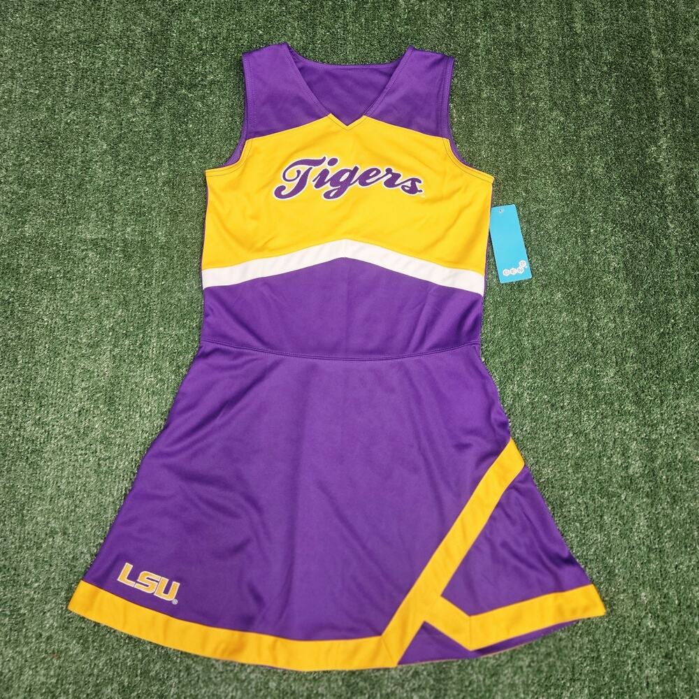 NEW LSU Tigers Cheerleader Dress Girl's XL 16 Yellow Purple